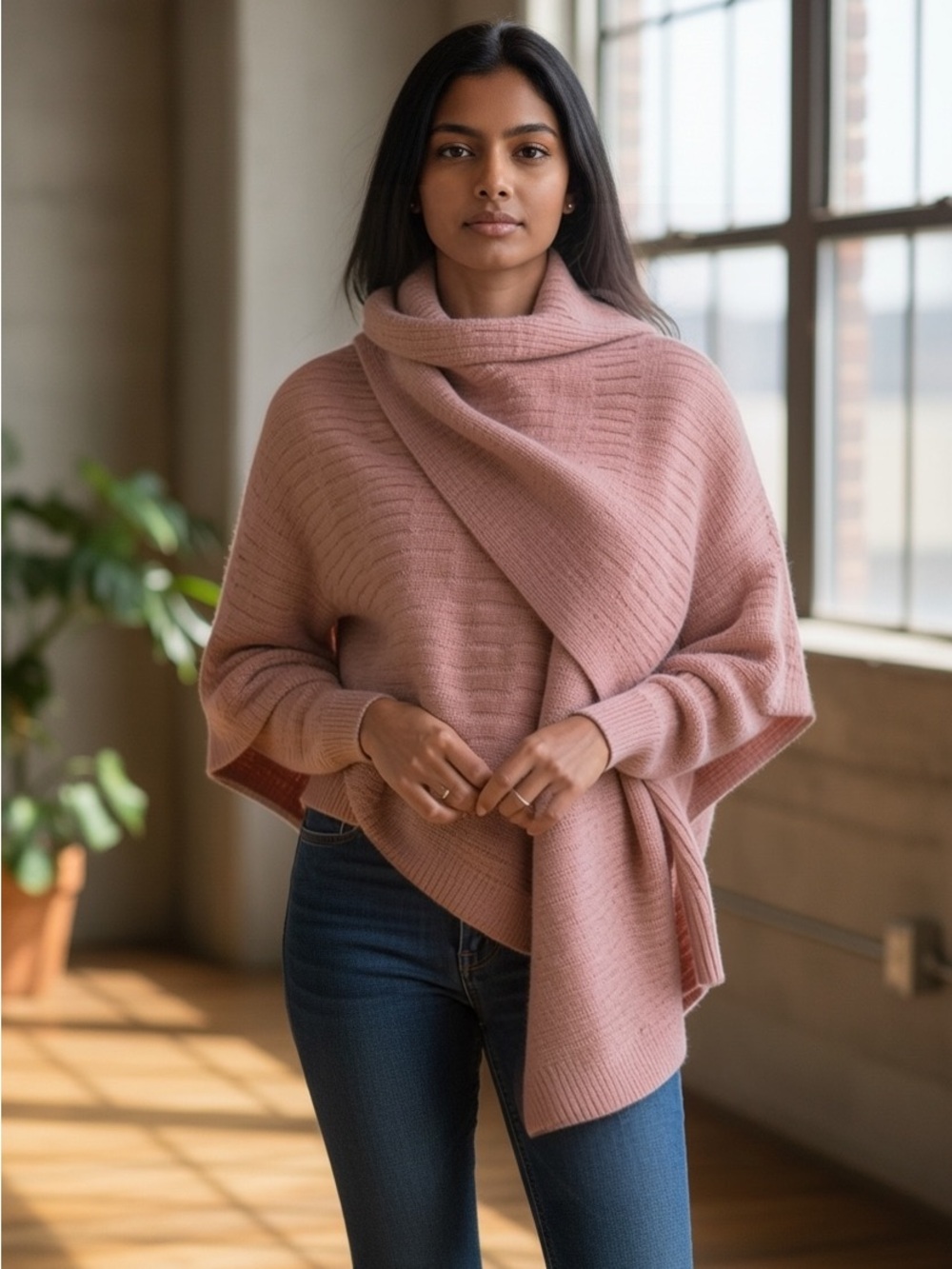 Mauve Ribbed Knit Sweater Scarf